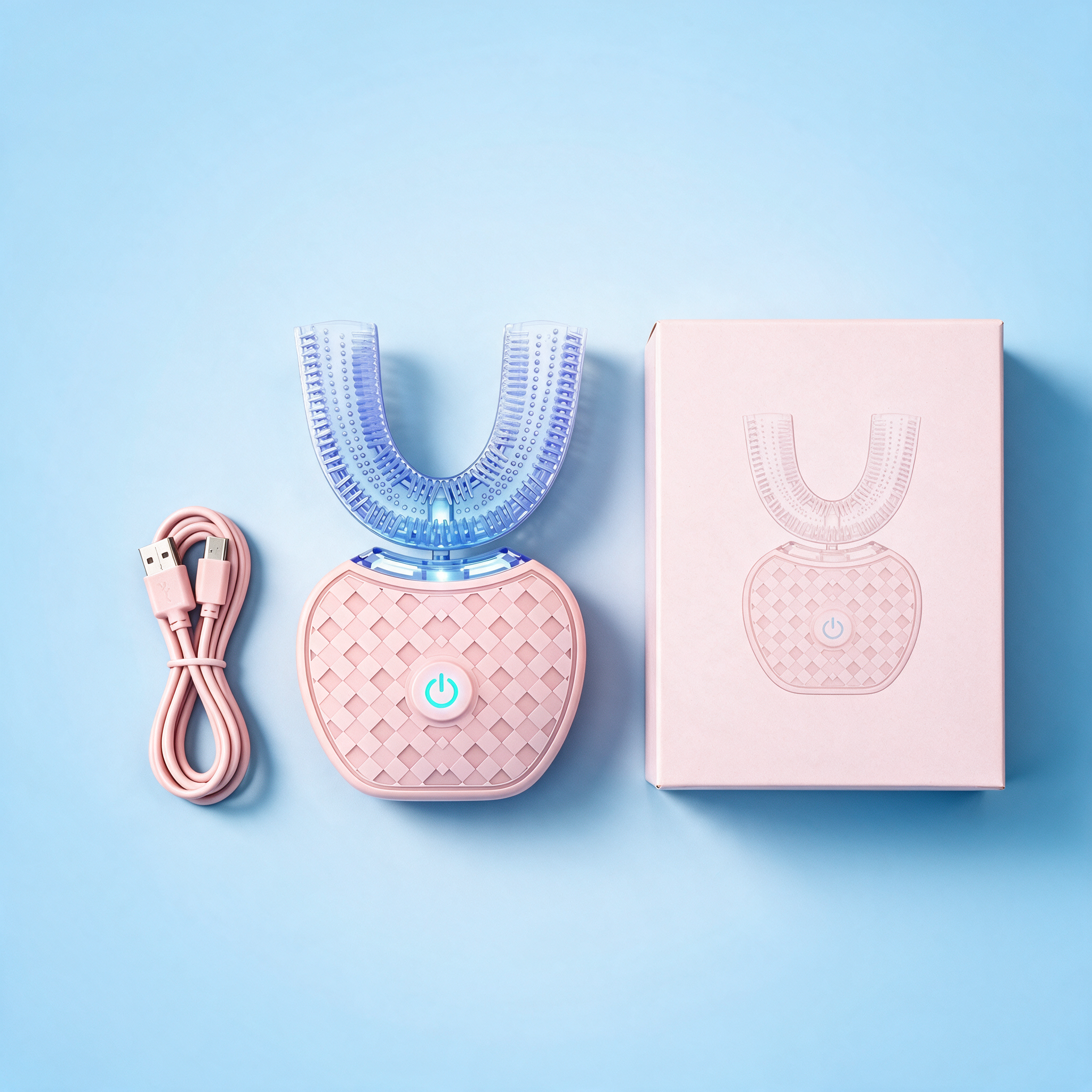 U-Shaped Toothbrush for Adults - flat lay with box