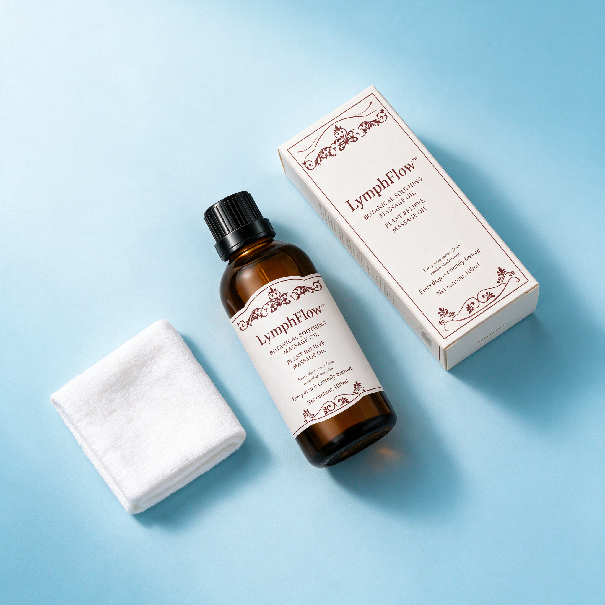 LymphFlow Body Oil - flat lay with packaging