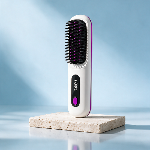 2-in-1 Cordless Hair Straightener Brush - white color variant
