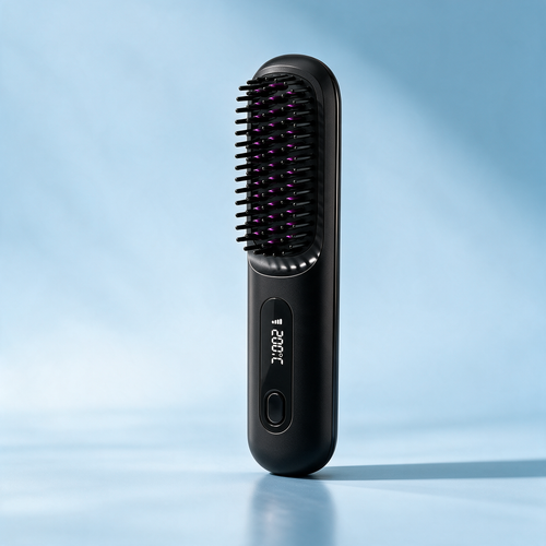 2-in-1 Cordless Hair Straightener Brush - black color variant